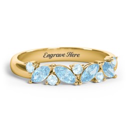4 Marquise Birthstone Ring with Round Accents in 18K Gold Plated Silver with Blue Topaz