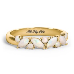 4 Marquise Birthstone Ring with Round Accents in 18K Gold Plated Silver with Opal