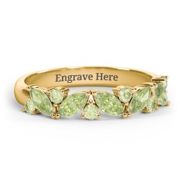 5 Marquise Birthstone Ring with Round Accents in 18K Gold Plated Silver with Peridot