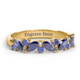 5 Marquise Birthstone Ring with Round Accents in 18K Gold Plated Silver with Blue Sapphire