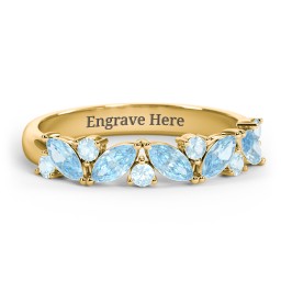 5 Marquise Birthstone Ring with Round Accents in 18K Gold Plated Silver with Blue Topaz