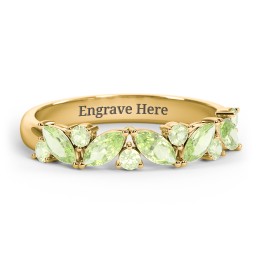 5 Marquise Birthstone Ring with Round Accents in 18K Gold Plated Silver with Peridot
