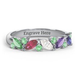 5 Marquise Birthstone Ring with Round Accents in 925 Sterling Silver with Emerald, Ruby, Cubic Zirconia, Amethyst, and Blue Sapphire