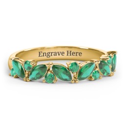 6 Marquise Birthstone Ring with Round Accents in 18K Gold Plated Silver with Emerald
