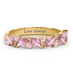 6 Marquise Birthstone Ring with Round Accents in 18K Gold Plated Silver with Pink Tourmaline