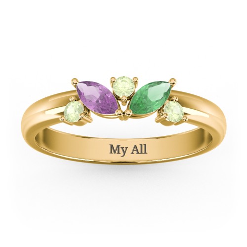 2 Marquise Birthstone Ring with Round Accents