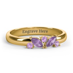 2 Marquise Birthstone Ring with Round Accents in 18K Gold Plated Silver with Amethyst