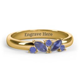 2 Marquise Birthstone Ring with Round Accents in 18K Gold Plated Silver with Blue Sapphire
