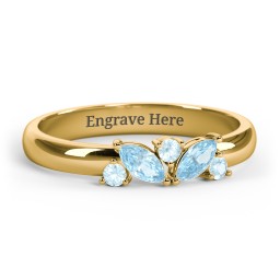 2 Marquise Birthstone Ring with Round Accents in 18K Gold Plated Silver with Blue Topaz