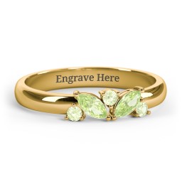2 Marquise Birthstone Ring with Round Accents in 18K Gold Plated Silver with Peridot