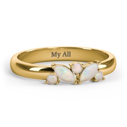 2 Marquise Birthstone Ring with Round Accents in 18K Gold Plated Silver with Opal