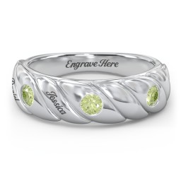 3 Birthstone Flat Twisted Croissant Ring