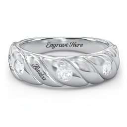 3 Birthstone Flat Twisted Croissant Ring in 925 Sterling Silver with Aquamarine