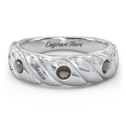 3 Birthstone Flat Twisted Croissant Ring in 925 Sterling Silver with Smokey Quartz