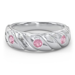 3 Birthstone Flat Twisted Croissant Ring in 925 Sterling Silver with Pink Tourmaline