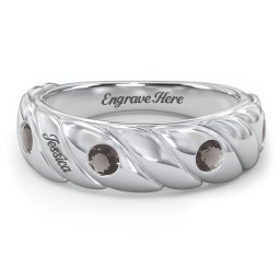 4 Birthstone Flat Twisted Croissant Ring in 925 Sterling Silver with Smokey Quartz