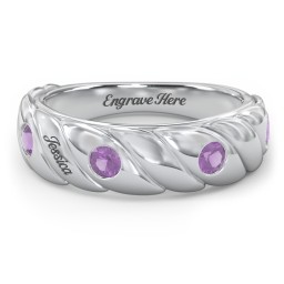 4 Birthstone Flat Twisted Croissant Ring in 925 Sterling Silver with Amethyst