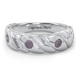 4 Birthstone Flat Twisted Croissant Ring in 925 Sterling Silver with Alexandrite