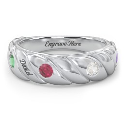 4 Birthstone Flat Twisted Croissant Ring in 925 Sterling Silver with Emerald, Ruby, Cubic Zirconia, and Amethyst