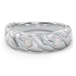 4 Birthstone Flat Twisted Croissant Ring in 925 Sterling Silver with Opal