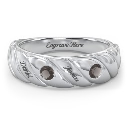 2 Birthstone Flat Twisted Croissant Ring in 925 Sterling Silver with Smokey Quartz
