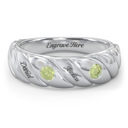 2 Birthstone Flat Twisted Croissant Ring in 925 Sterling Silver with Peridot