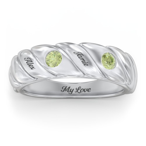 2 Birthstone Flat Twisted Croissant Ring – Sterling Silver with Peridot