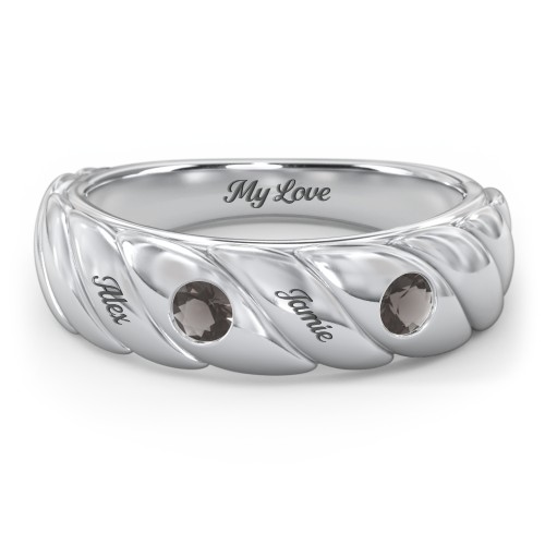2 Birthstone Flat Twisted Croissant Ring – Sterling Silver with Smokey Quartz