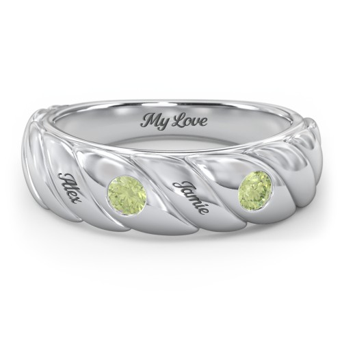 2 Birthstone Flat Twisted Croissant Ring – Sterling Silver with Peridot
