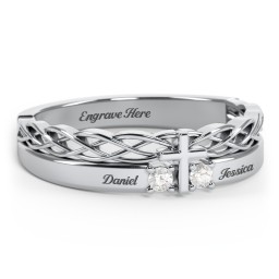 Women’s Cross Ring with Round Gemstones in 925 Sterling Silver with Cubic Zirconia