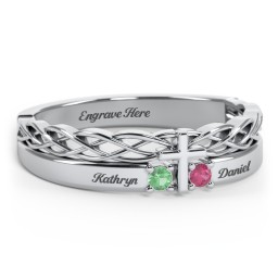 Women’s Cross Ring with Round Gemstones in 925 Sterling Silver with Emerald and Ruby