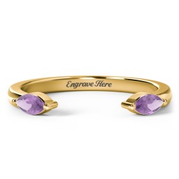 Marquise Birthstone Open Cuff Ring in 18K Gold Plated Silver with Amethyst