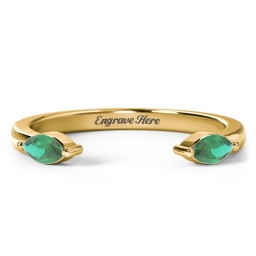 Marquise Birthstone Open Cuff Ring in 18K Gold Plated Silver with Emerald
