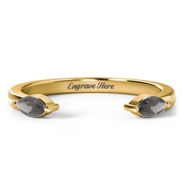 Marquise Birthstone Open Cuff Ring in 18K Gold Plated Silver with Smokey Quartz