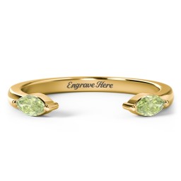 Marquise Birthstone Open Cuff Ring in 18K Gold Plated Silver with Peridot