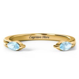 Marquise Birthstone Open Cuff Ring in 18K Gold Plated Silver with Blue Topaz
