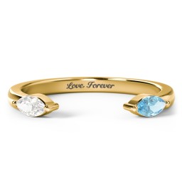 Marquise Birthstone Open Cuff Ring in 18K Gold Plated Silver with Cubic Zirconia and Blue Topaz