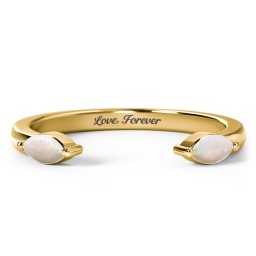 Marquise Birthstone Open Cuff Ring in 18K Gold Plated Silver with Opal