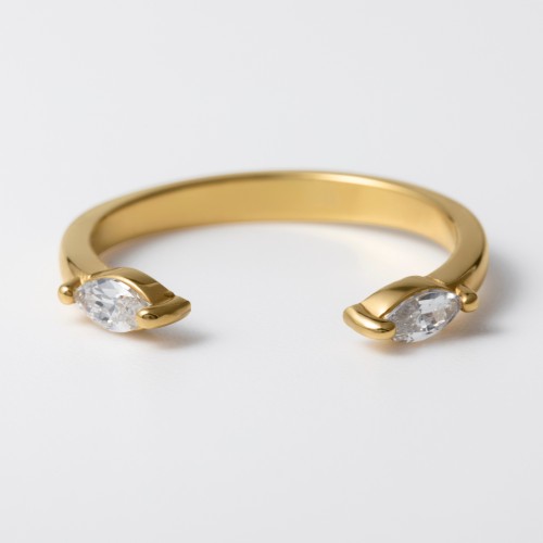 Marquise Birthstone Open Cuff Ring – 18K Gold Plated Silver with Blue Topaz