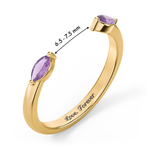 Marquise Birthstone Open Cuff Ring – 18K Gold Plated Silver with Amethyst