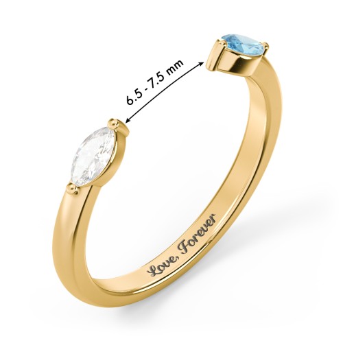 Marquise Birthstone Open Cuff Ring – 18K Gold Plated Silver with Cubic Zirconia and Blue Topaz