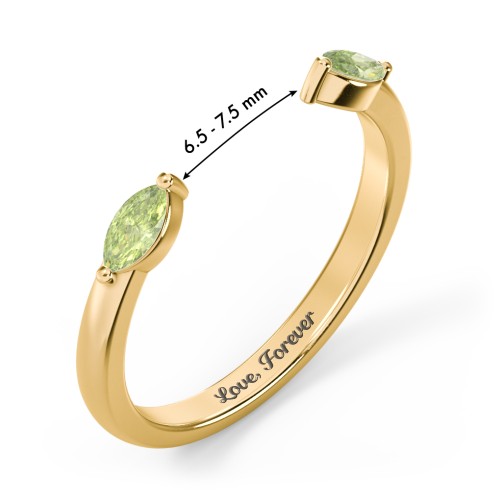 Marquise Birthstone Open Cuff Ring – 18K Gold Plated Silver with Peridot
