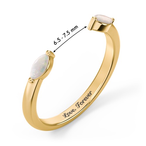 Marquise Birthstone Open Cuff Ring – 18K Gold Plated Silver with Opal