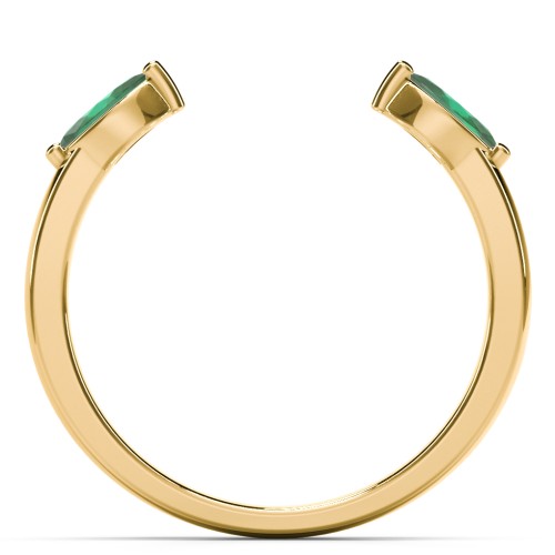 Marquise Birthstone Open Cuff Ring – 18K Gold Plated Silver with Emerald