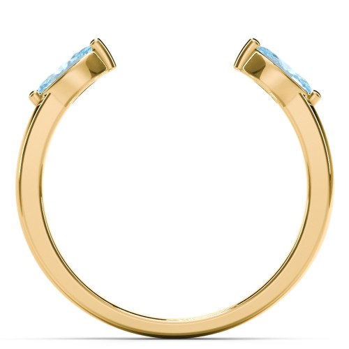 Marquise Birthstone Open Cuff Ring – 18K Gold Plated Silver with Blue Topaz