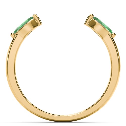 Marquise Birthstone Open Cuff Ring – 18K Gold Plated Silver with Emerald