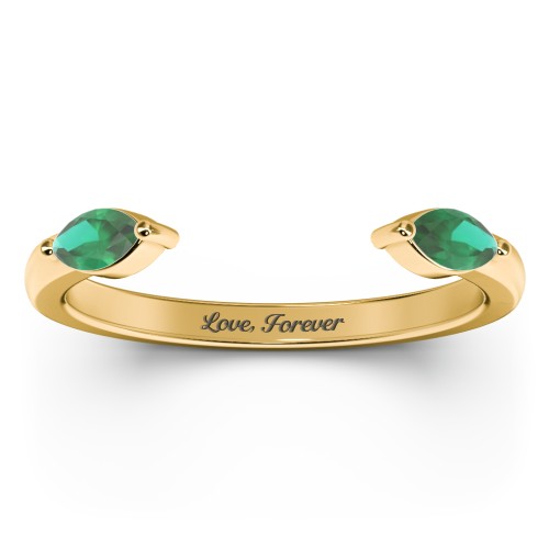 Marquise Birthstone Open Cuff Ring – 18K Gold Plated Silver with Emerald