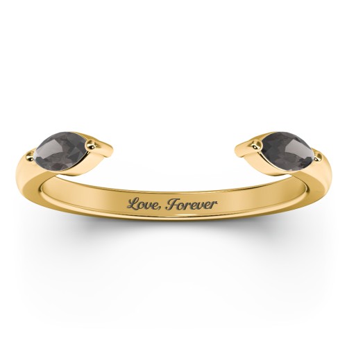 Marquise Birthstone Open Cuff Ring – 18K Gold Plated Silver with Smokey Quartz