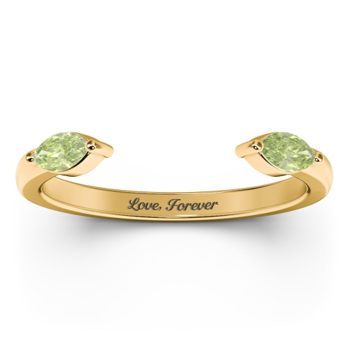 Marquise Birthstone Open Cuff Ring – 18K Gold Plated Silver with Peridot