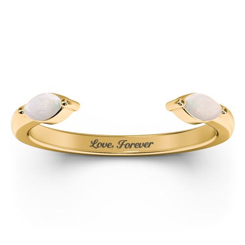 Marquise Birthstone Open Cuff Ring – 18K Gold Plated Silver with Opal